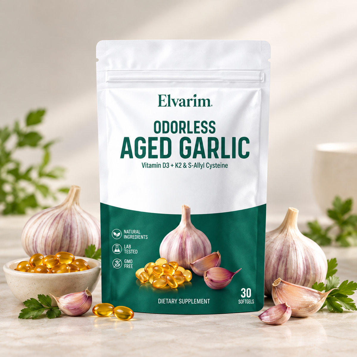 Elvarim® Aged Garlic Extract - 7500mg Odorless Softgel