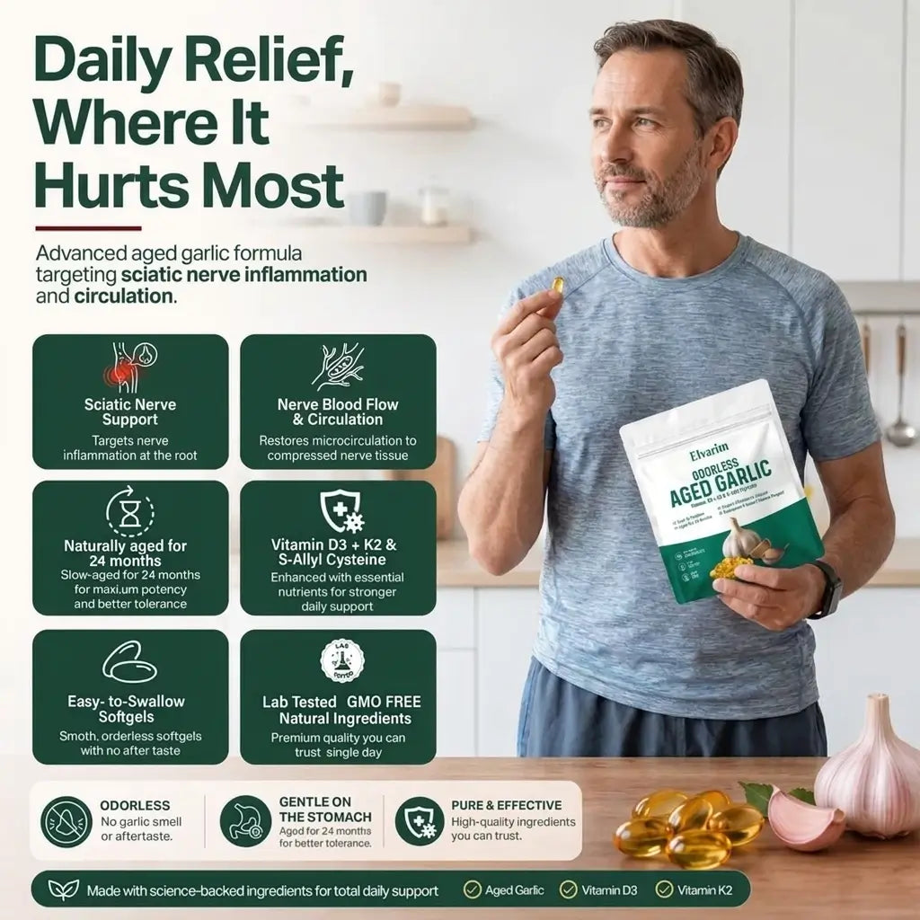 Elvarim® Aged Garlic Extract - 7500mg Odorless Softgels - sciatica support