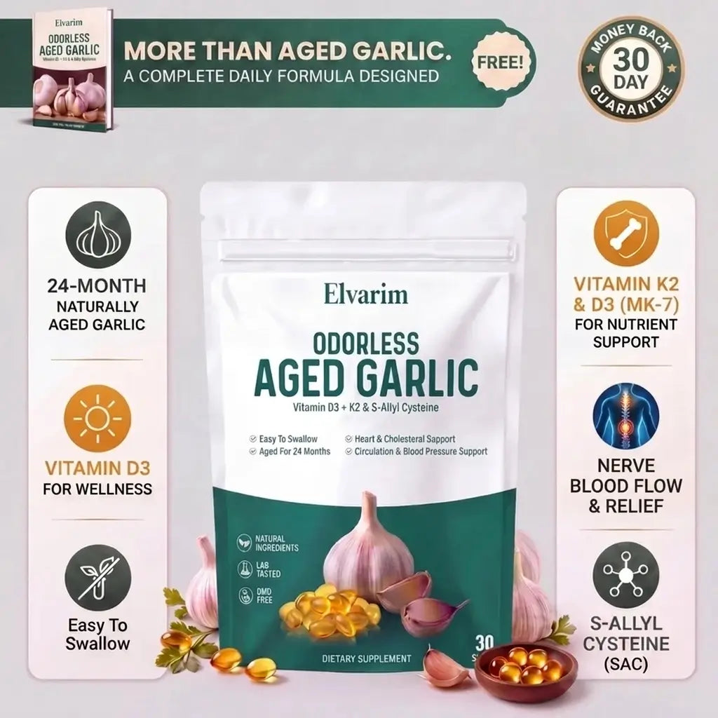 Elvarim® Aged Garlic Extract - 7500mg Odorless Softgels - sciatica support