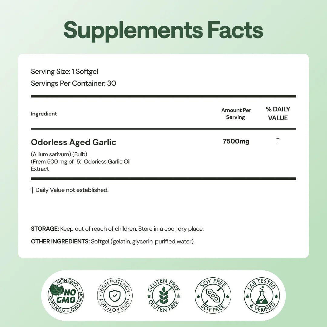 Aged Garlic Extract - 7500mg Odorless Softgels - free