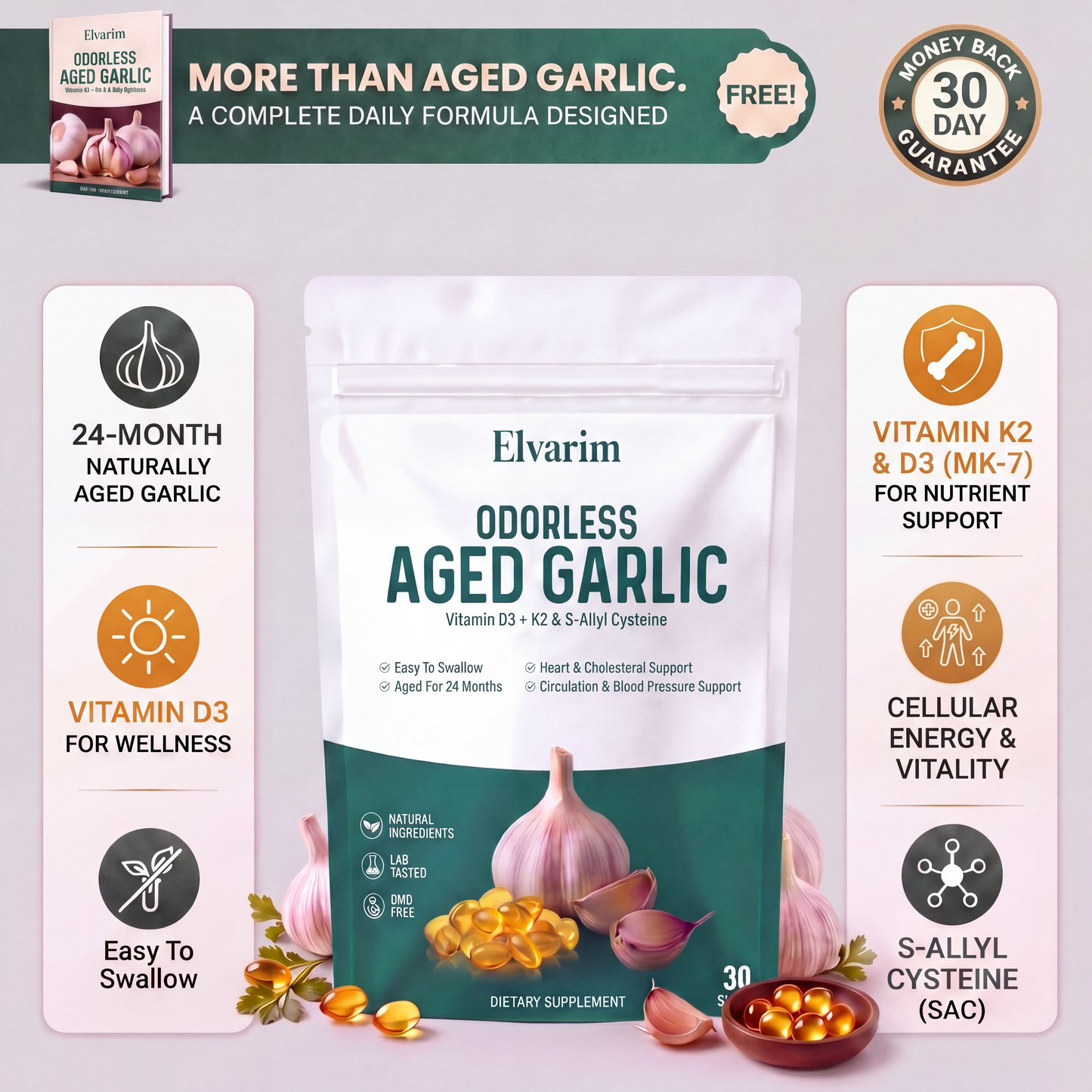 Elvarim® Aged Garlic Extract - 7500mg Odorless Softgels